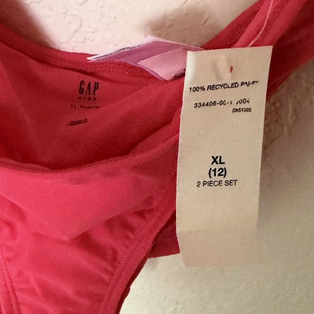 NWT GAP Girls Swimsuit Rashguard Swim Set XL UPF Gingham Pink White New 2 Piece